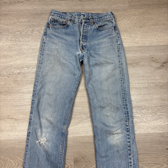 Vintage 80s Levi's 2501-0117 Straight Leg Ankle Fray Jeans 28x31 - Picture 4 of 12
